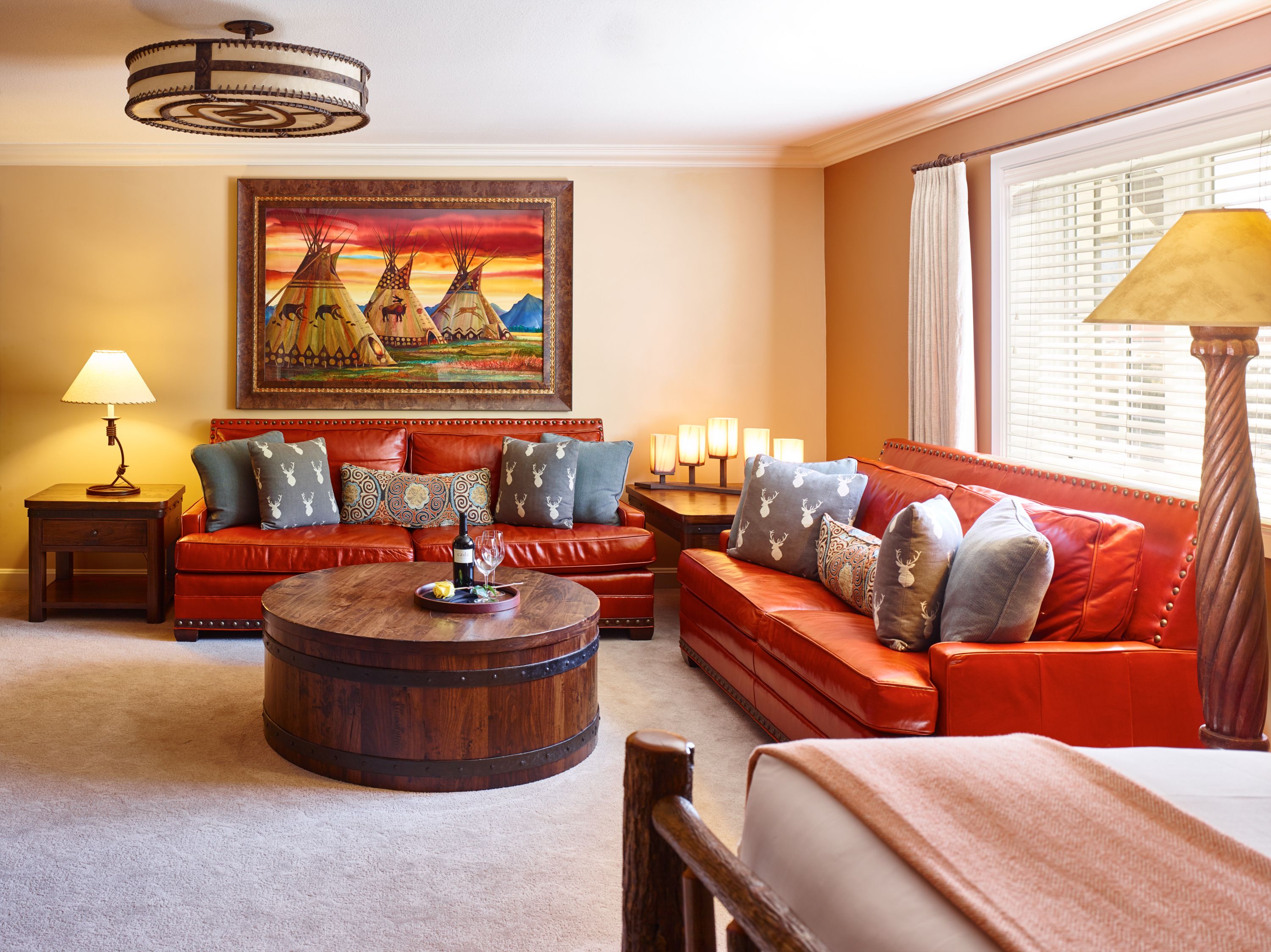 Image of the sitting area of a Junior King Suite at The Wort Hotel, a member of Historic Hotels of America since 2002, located in Jackson Hole, Wyoming